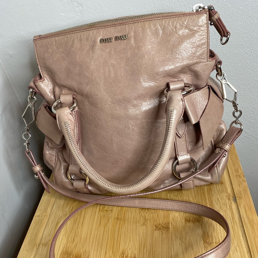 Miu Miu Vitello Lux Pink Leather Satchel